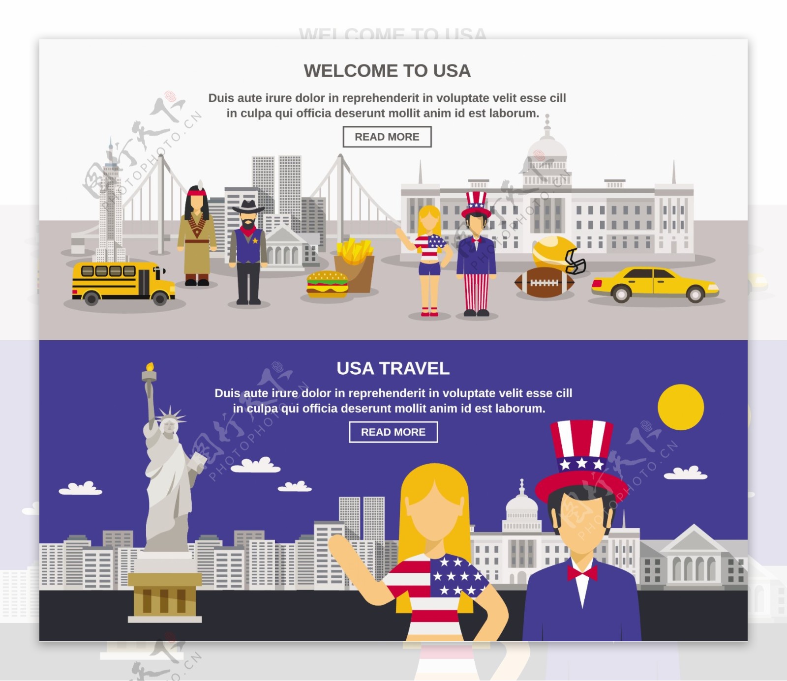 美国旅游矢量插画