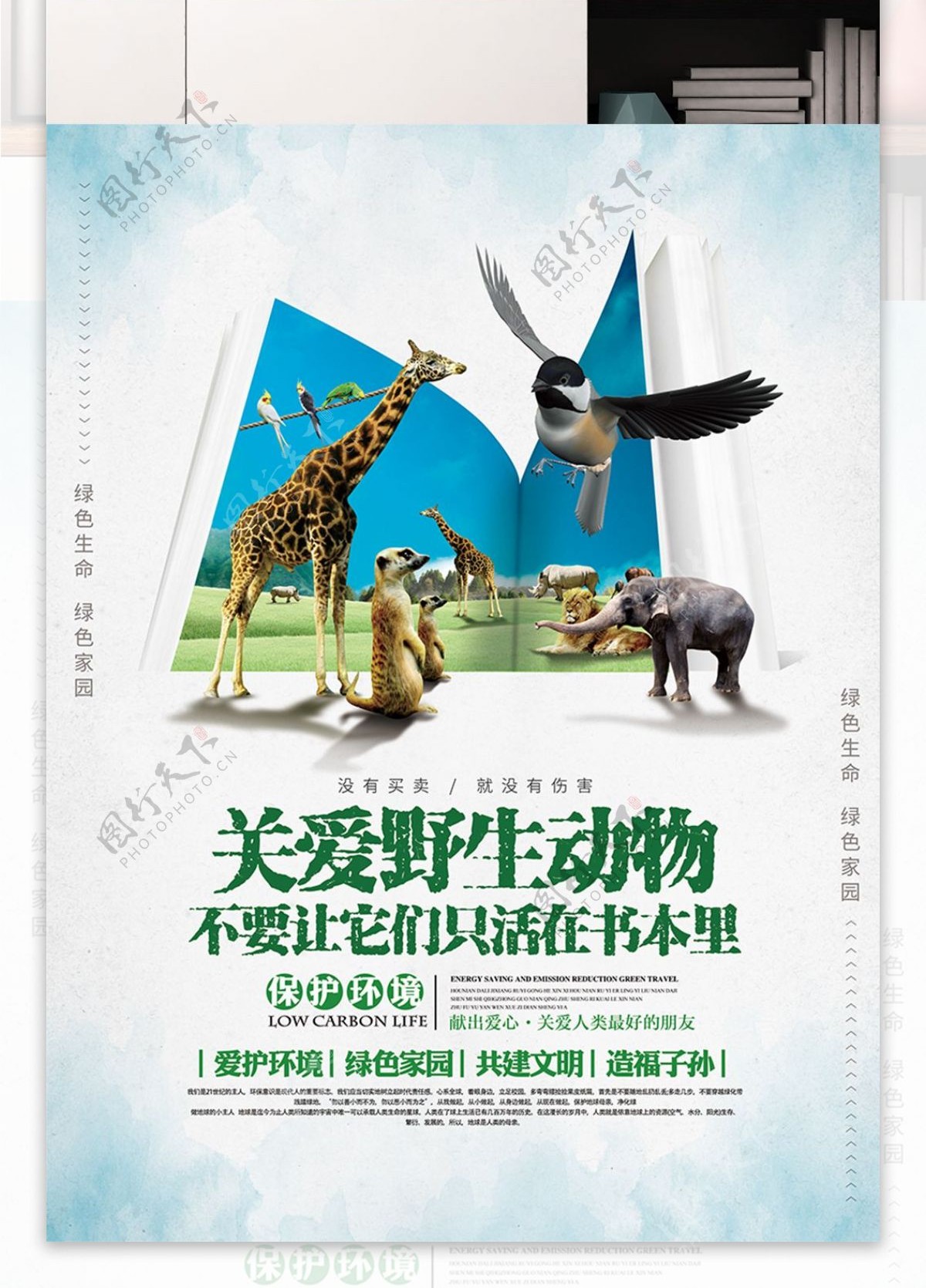 清新自然公益保护野生动物宣传海报展板