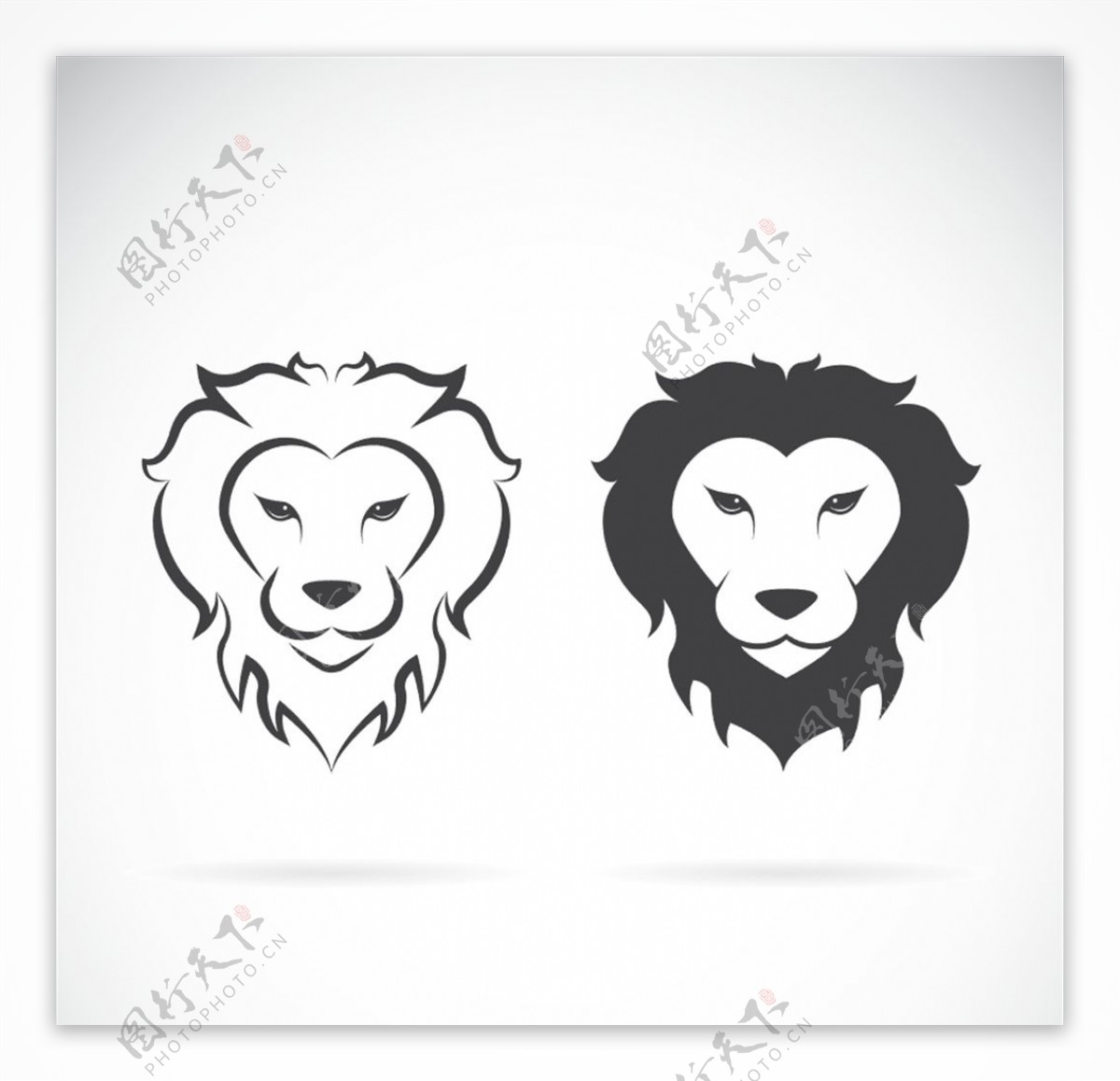 两款黑白线条狮子头像矢量素材