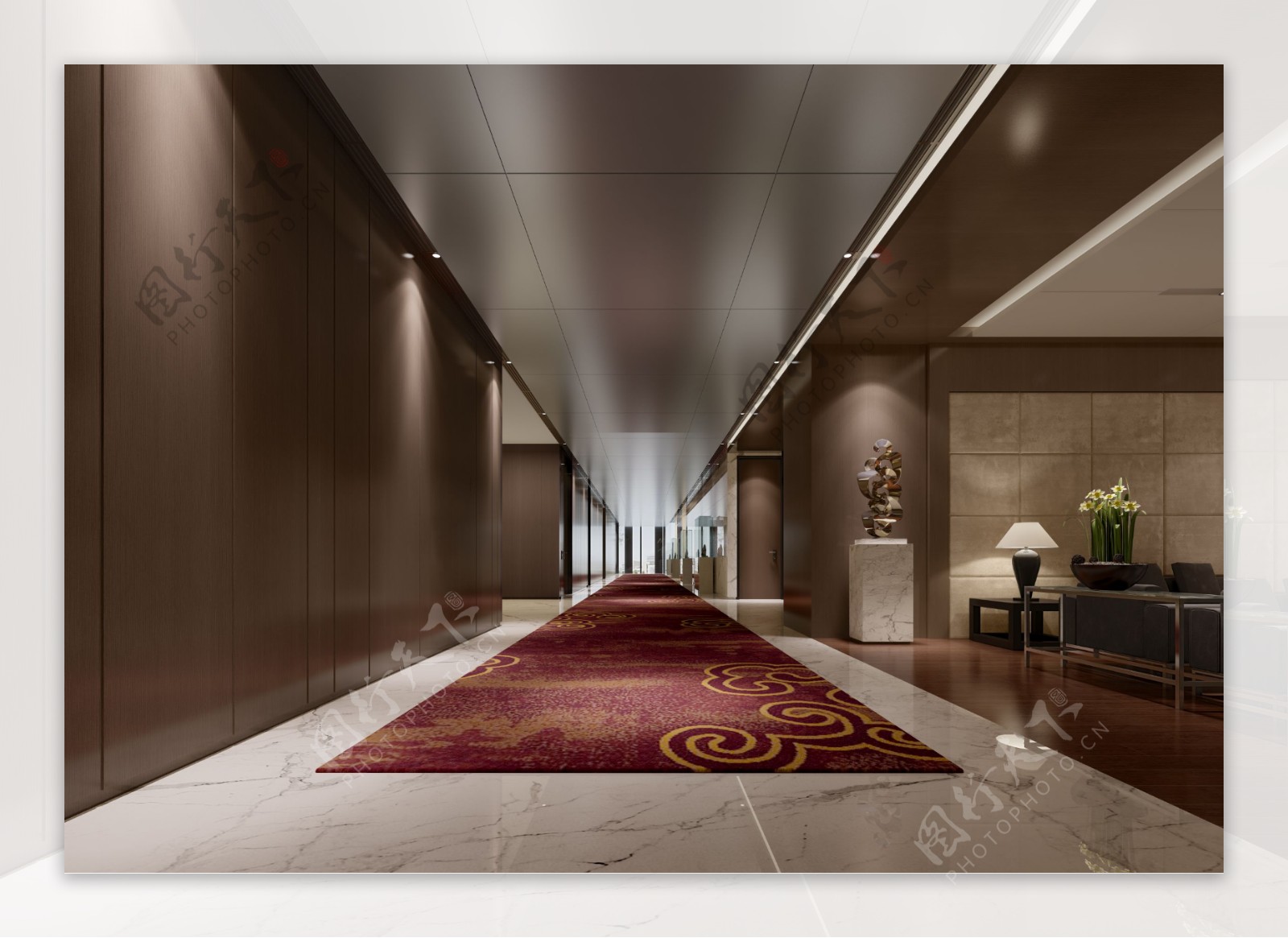 现代大气红色祥云地毯办公室走廊工装效果图
