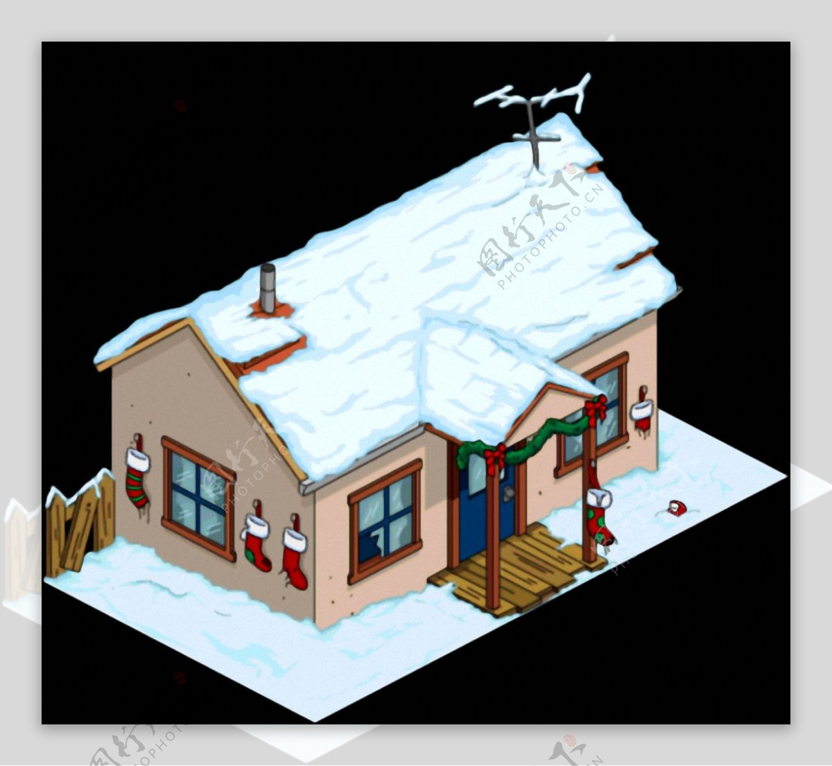 圣诞下雪房子免抠png透明素材