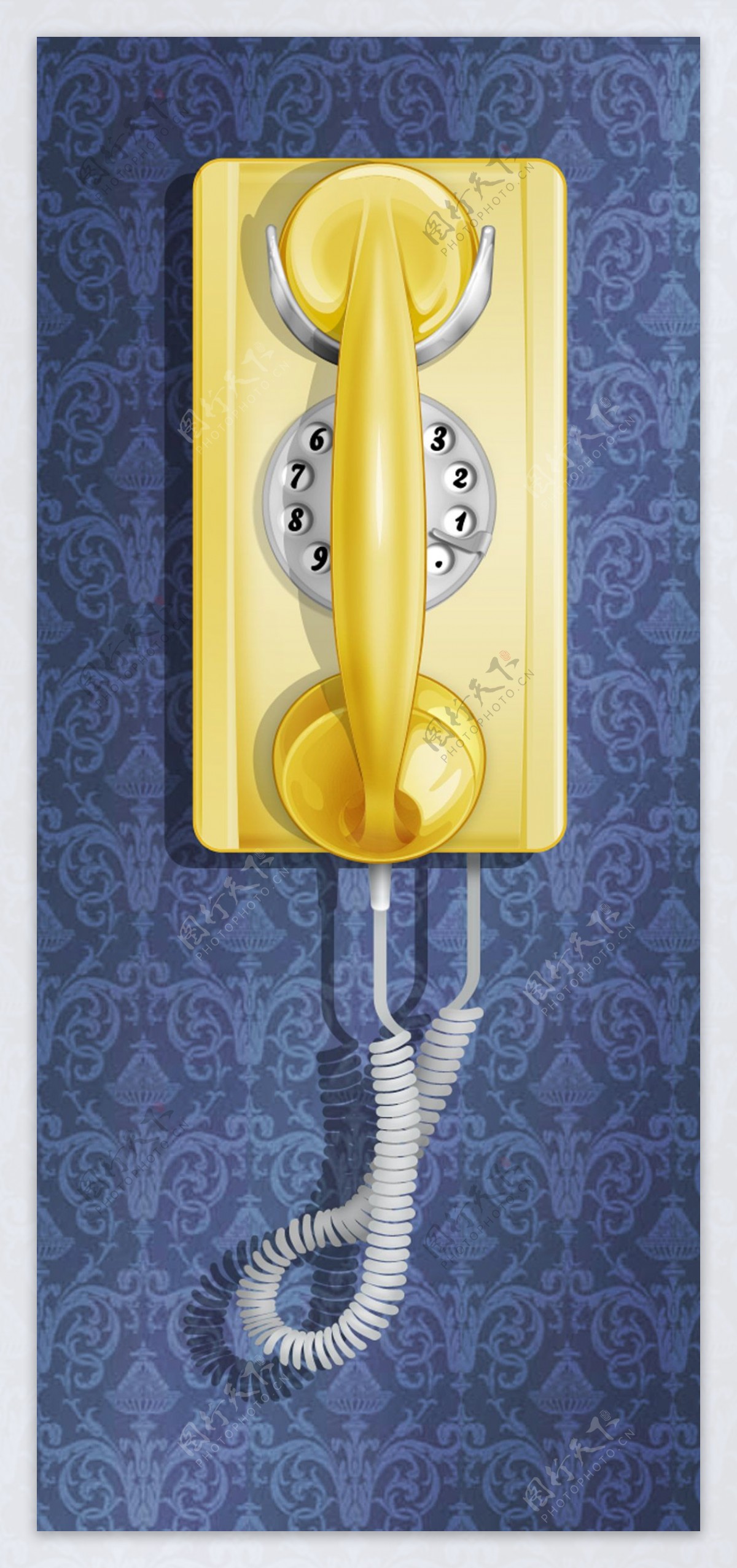 金色金属悬挂式老式电话图标设计