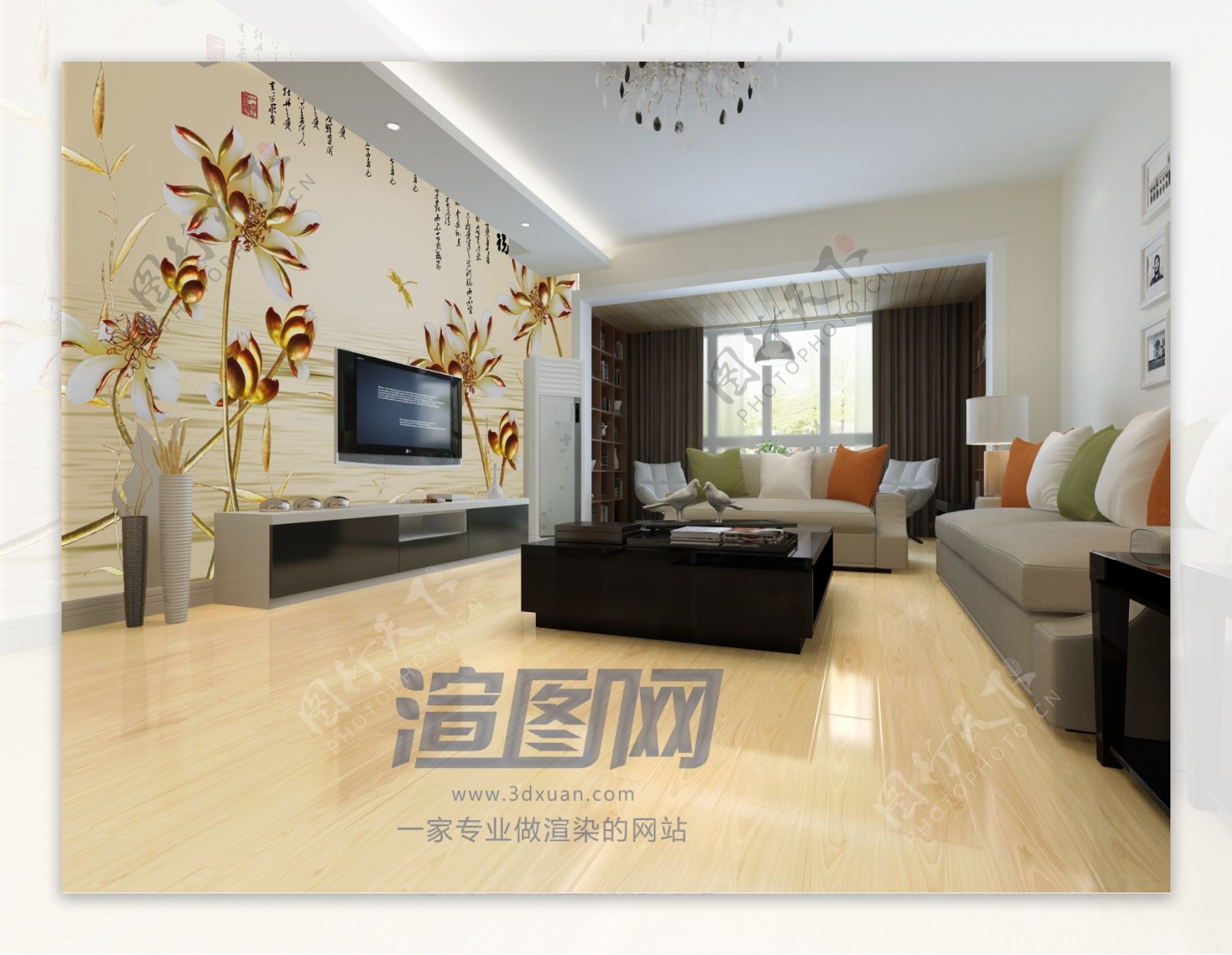中式风格3D壁画电视背景
