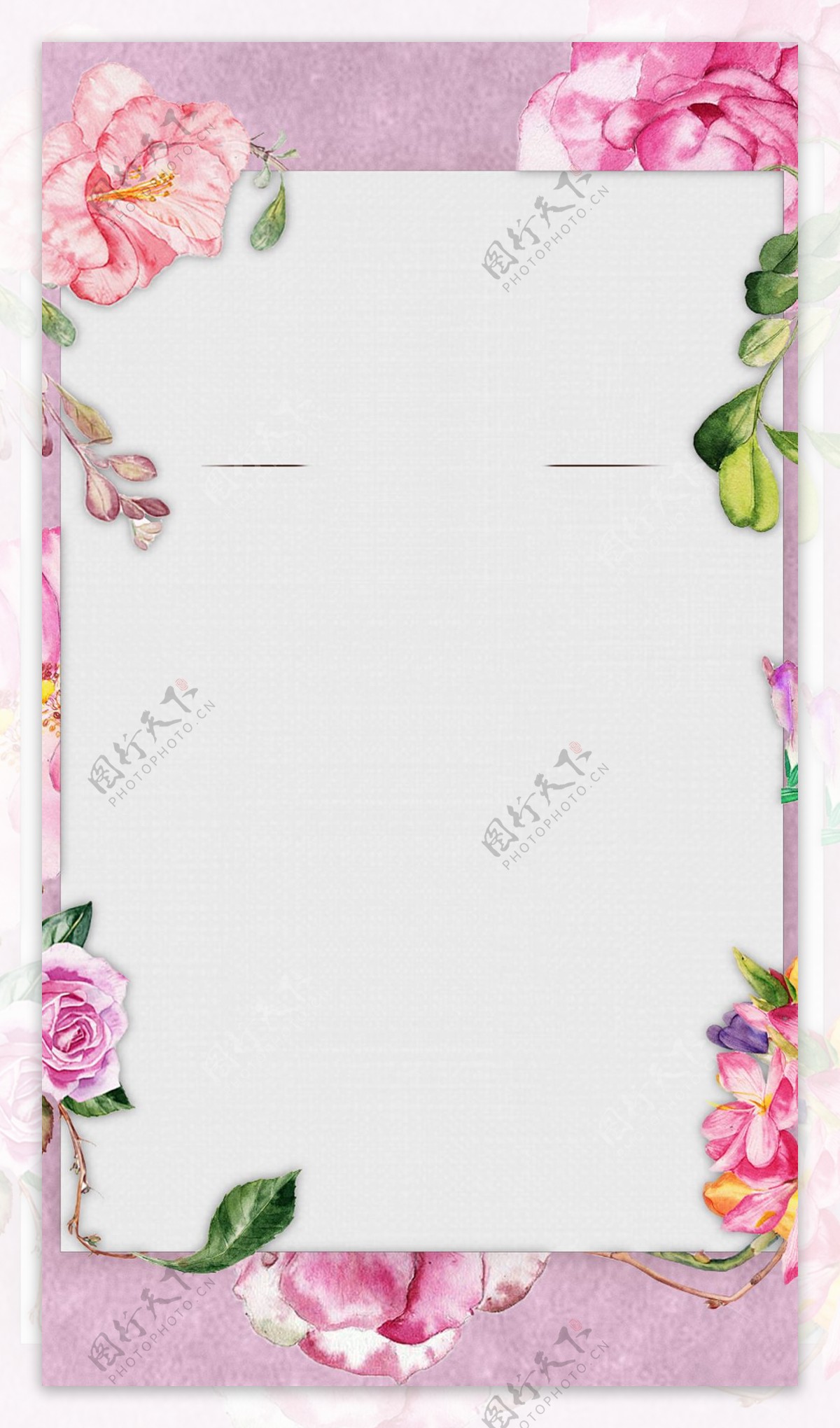 手绘粉色花朵边框H5背景素材