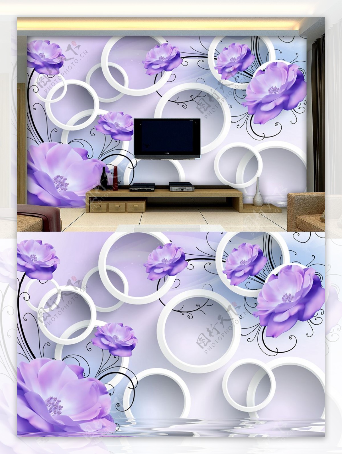 3D紫色玫瑰背景墙