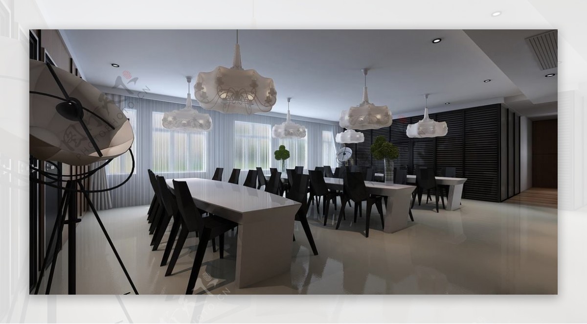 新中式风格商业空间会议室效果图设计