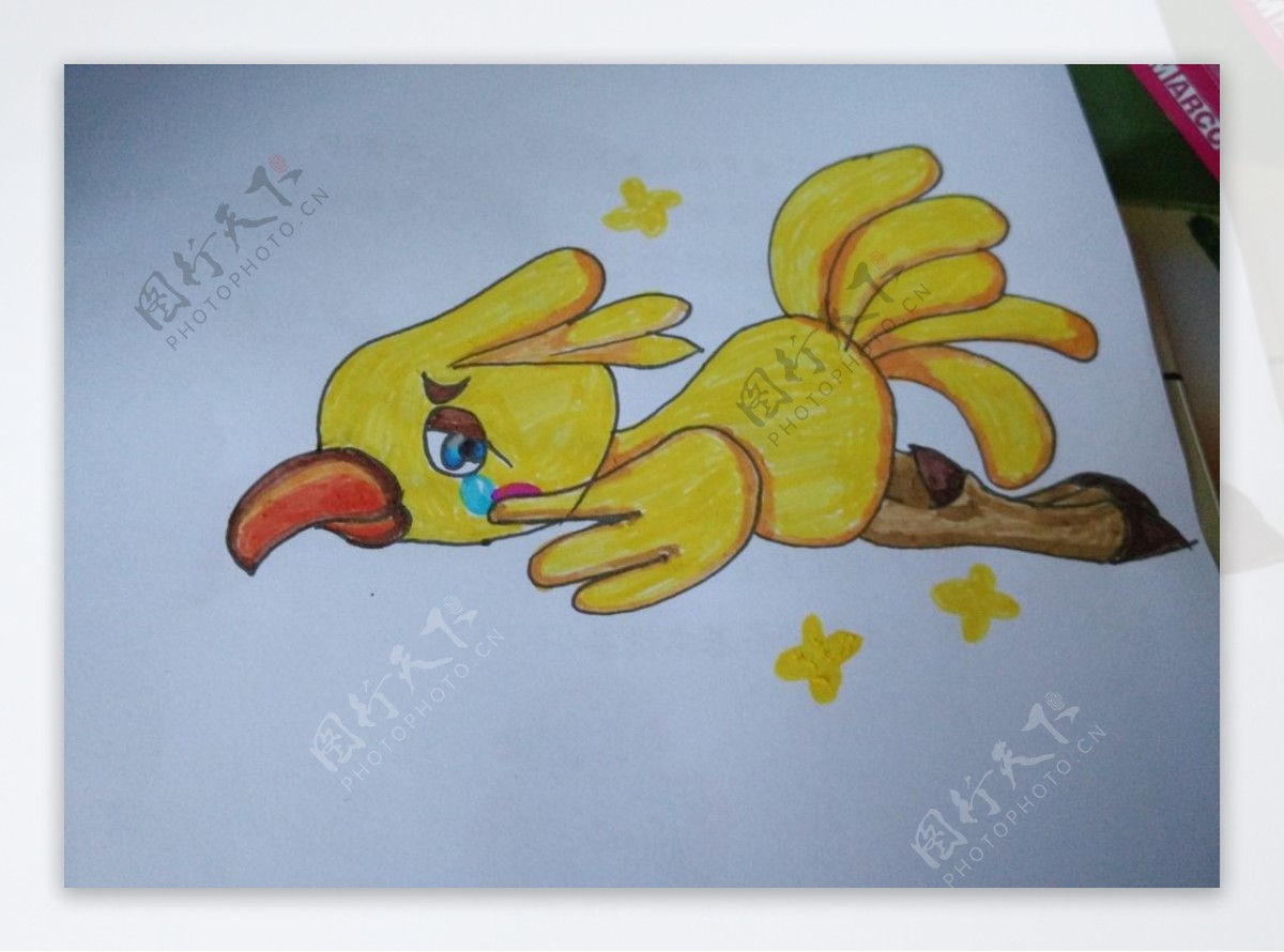 哭泣的小黄鸟手绘