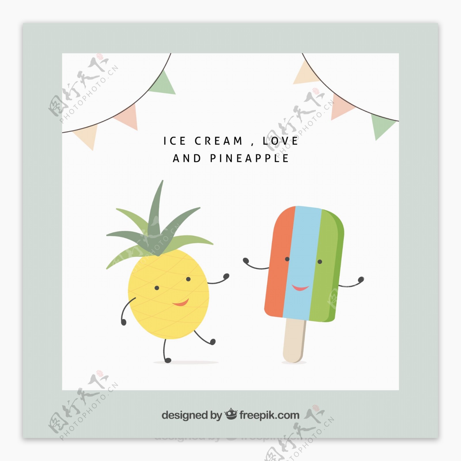 带菠萝和菠萝的可爱卡片