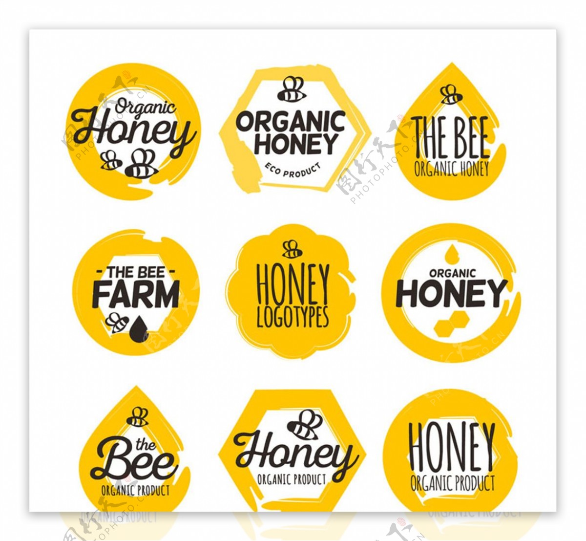 8款黄色有机蜂蜜标志矢量素材