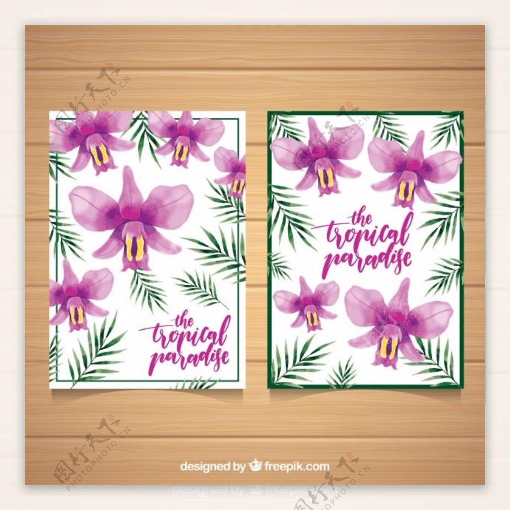漂亮的热带水彩花卡片