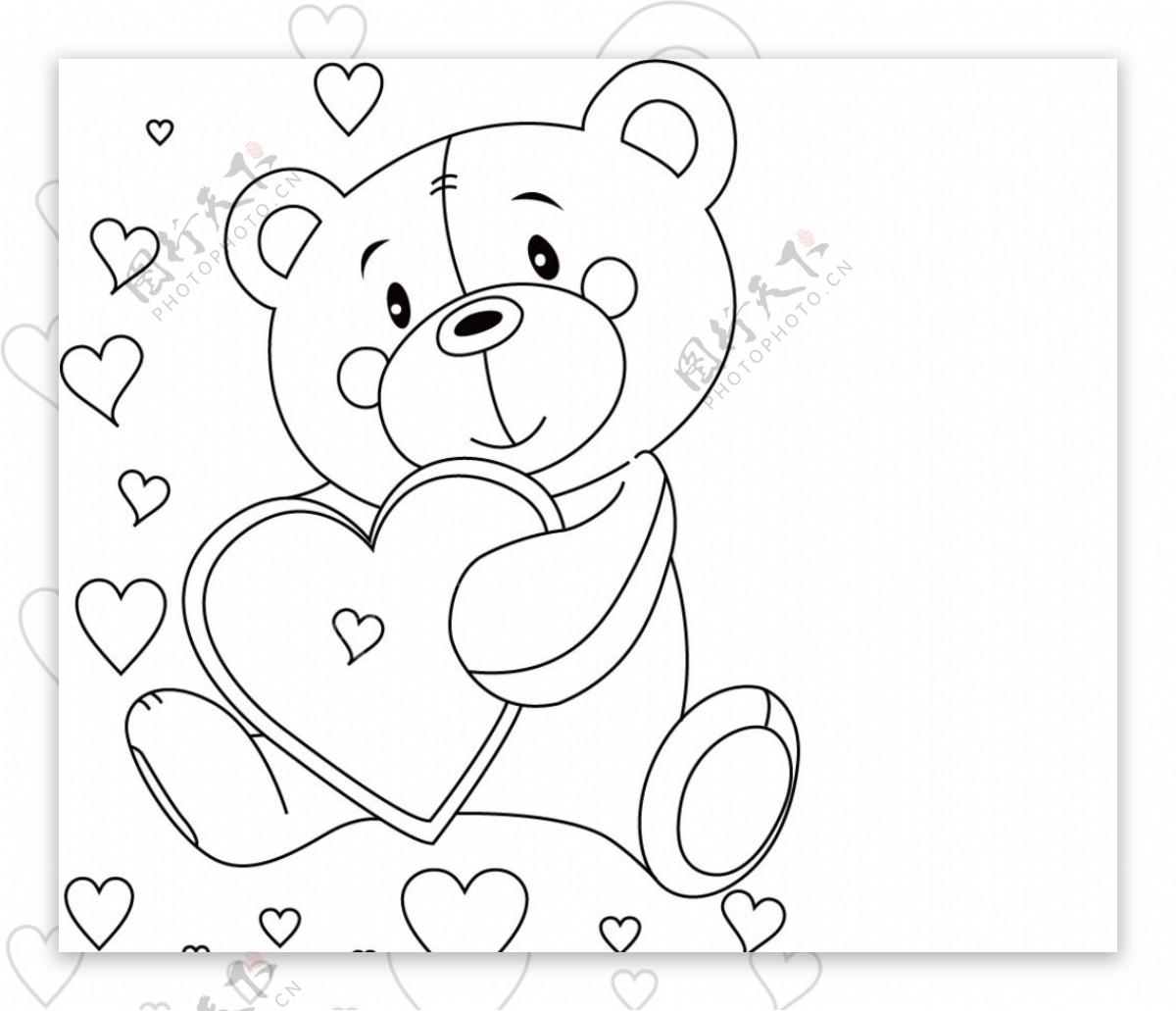 抱着爱心的小熊线描图