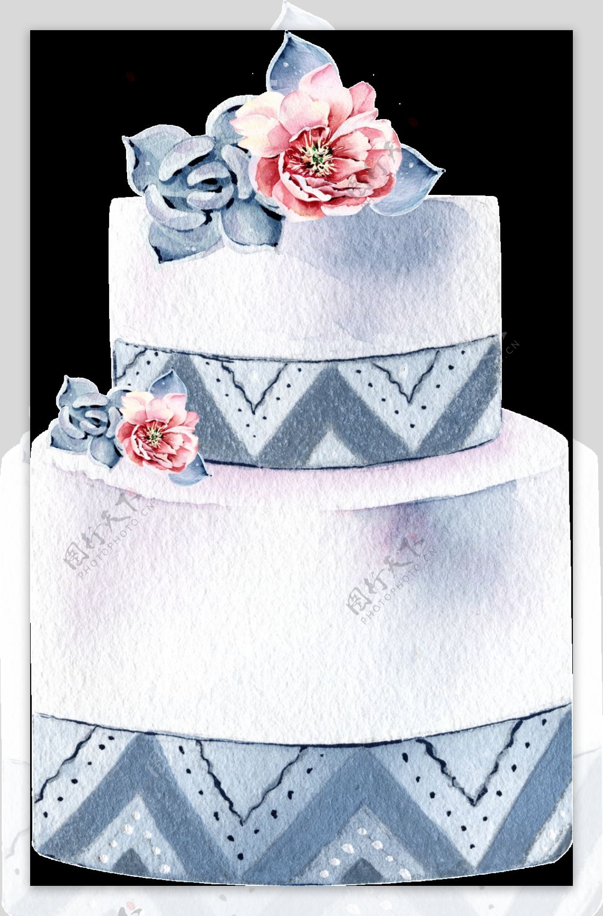 水彩手绘花朵蛋糕透明素材