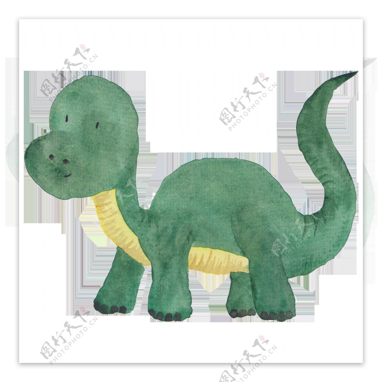 深绿色手绘卡通恐龙透明素材