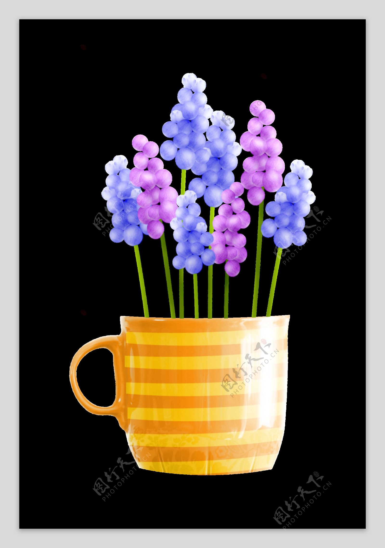 PNG手绘花朵茶杯装饰素材