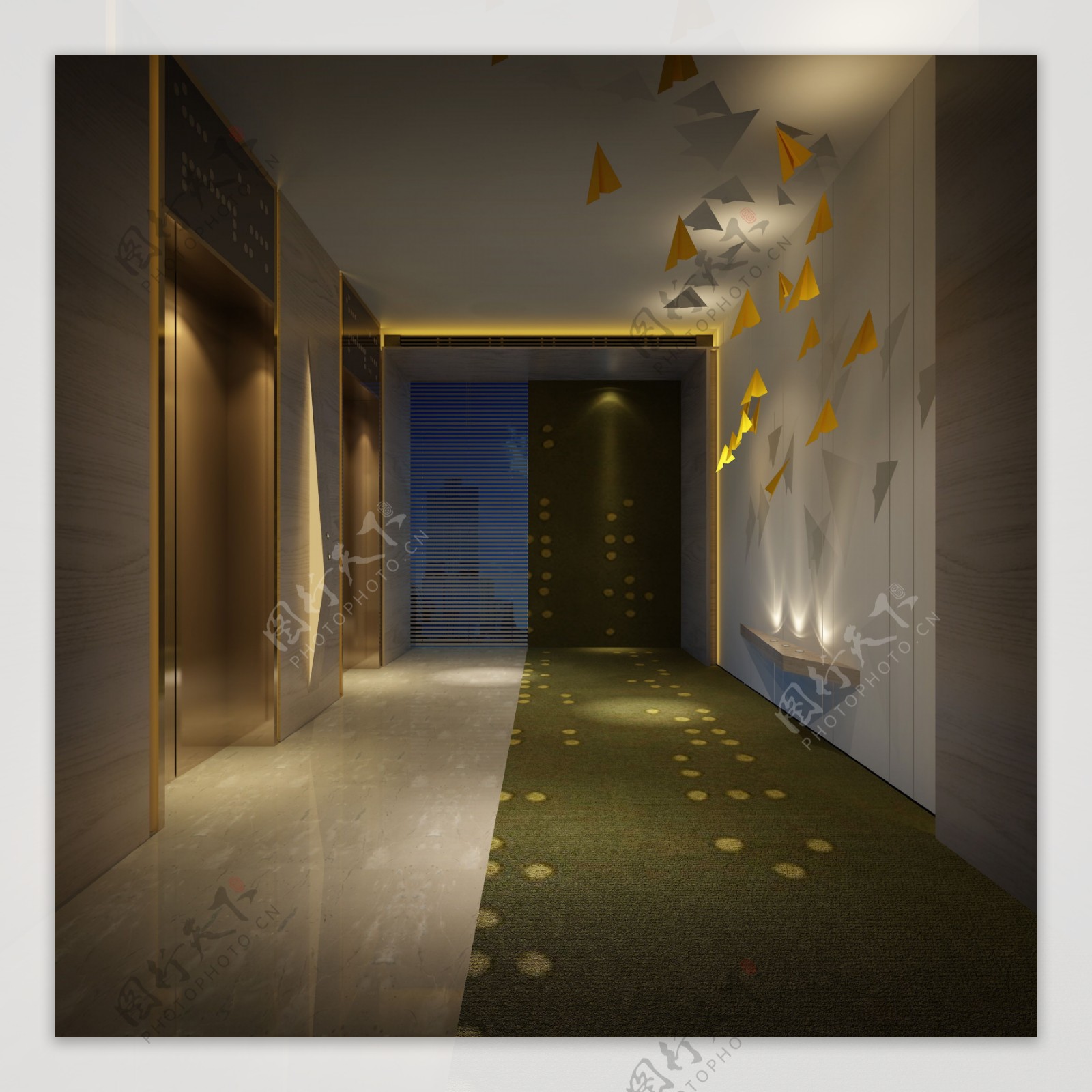时尚创意暗色调酒店走廊装修效果图