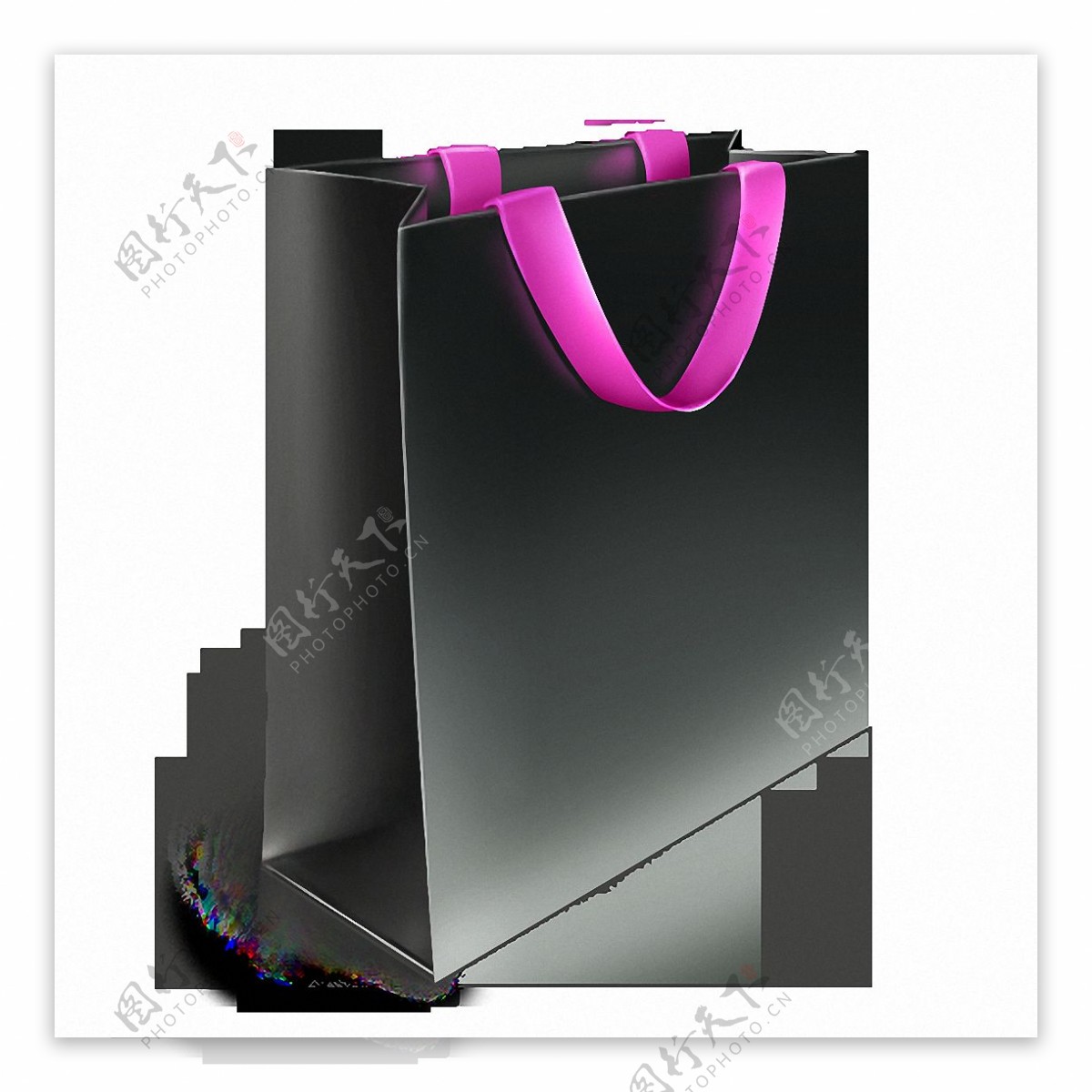 紫色带子黑色购物袋免抠png透明图层素材