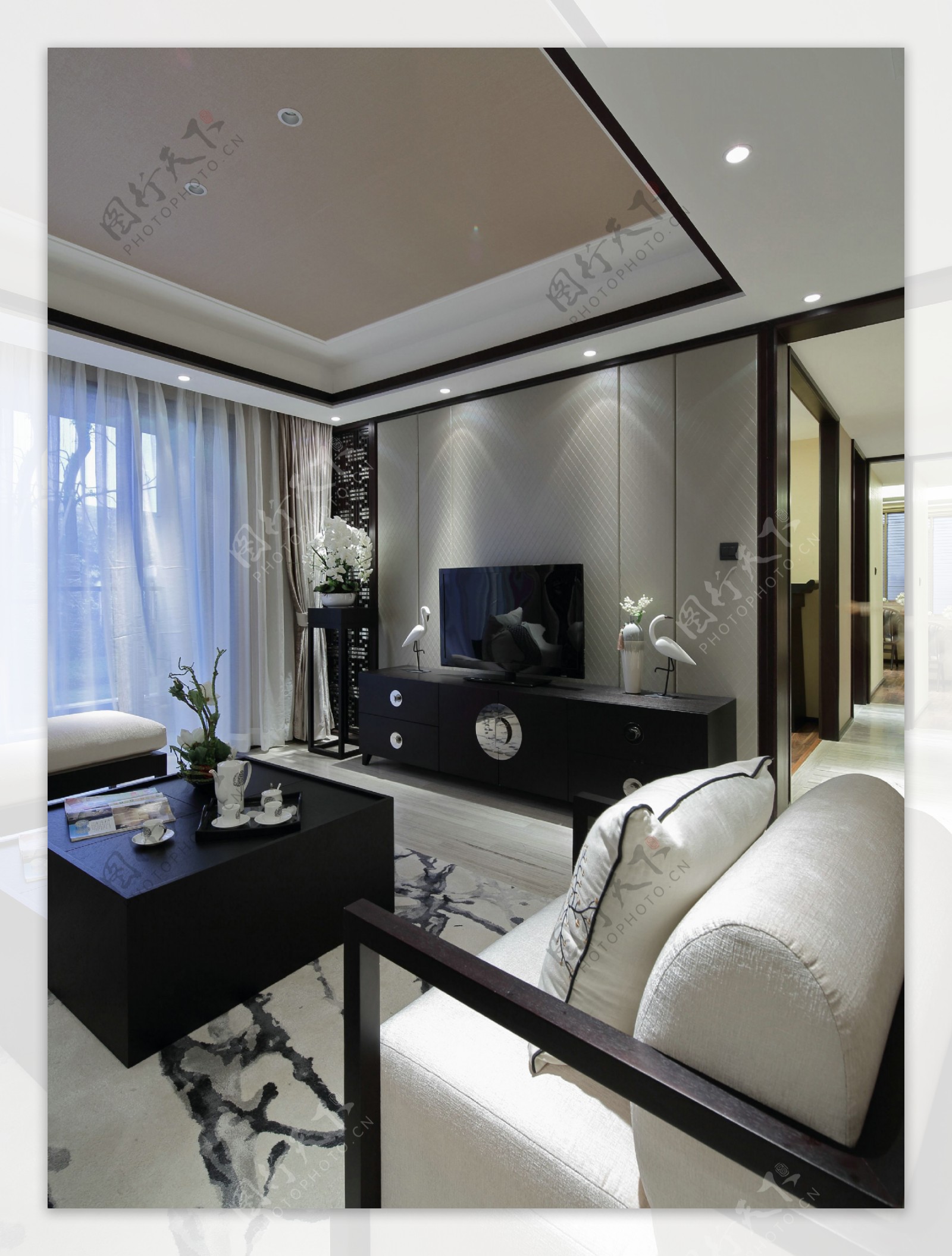 现代风格黑色方形茶几客厅室内装修效果图