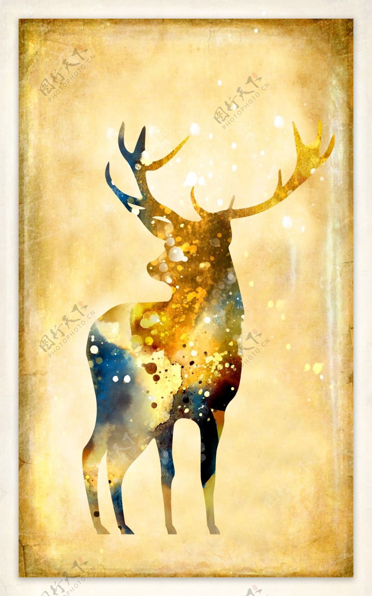 手绘彩绘麋鹿动物现代装饰画