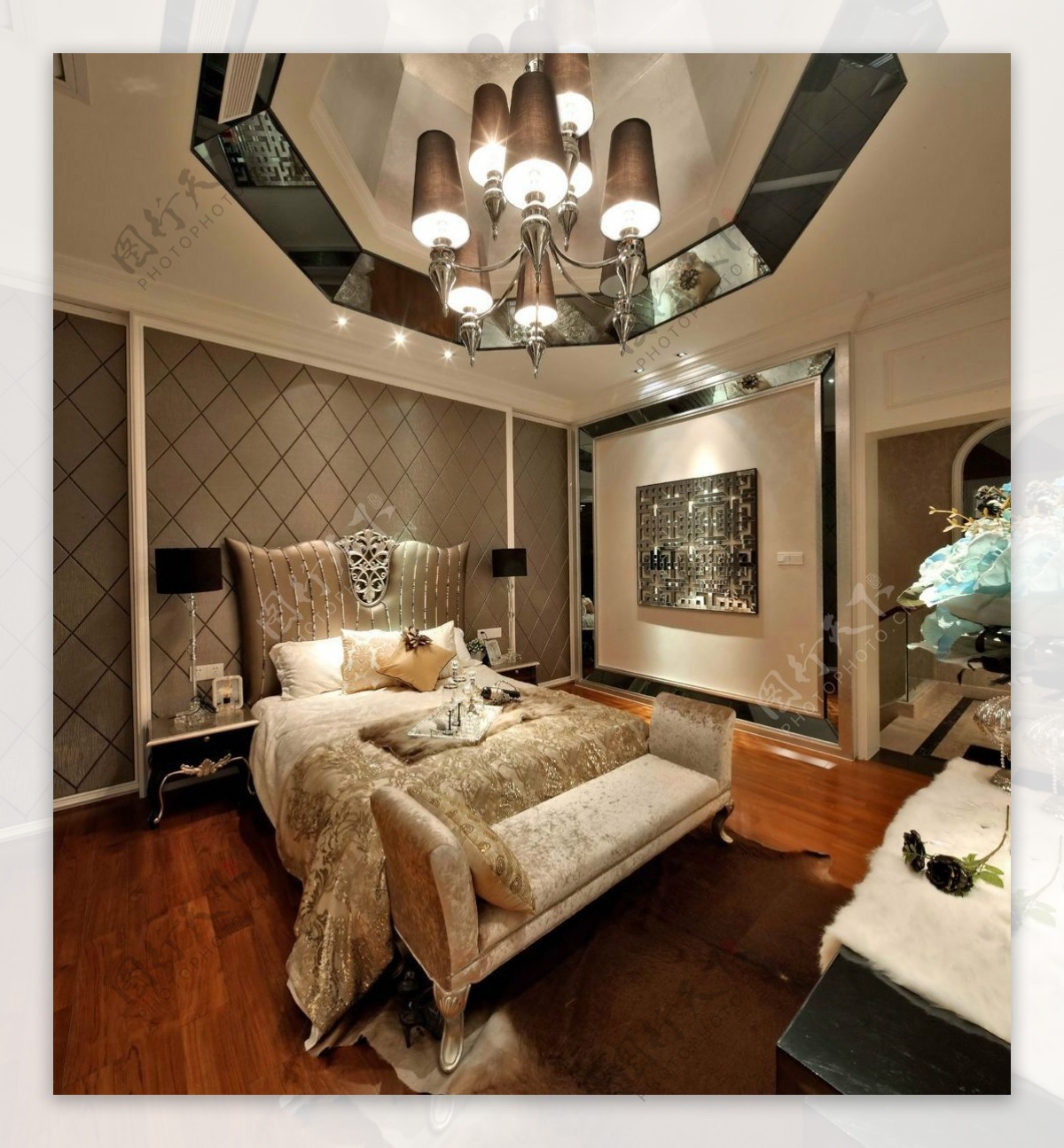 现代轻奢卧室亮面装饰室内装修效果图