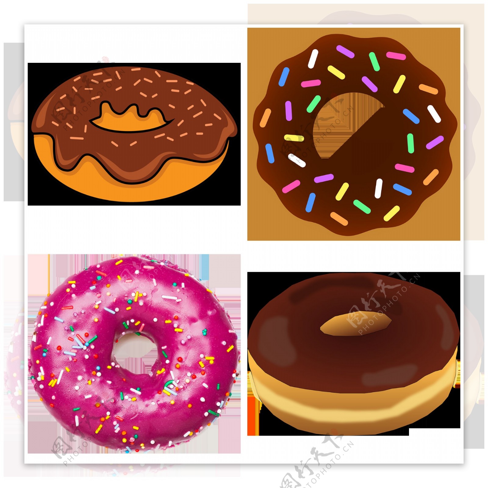 四种甜甜圈免抠png透明图层素材