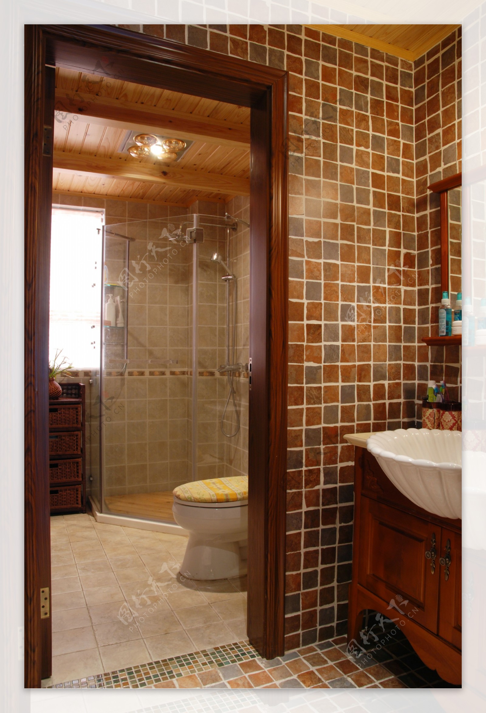 中式古典风室内设计浴室瓷砖效果图