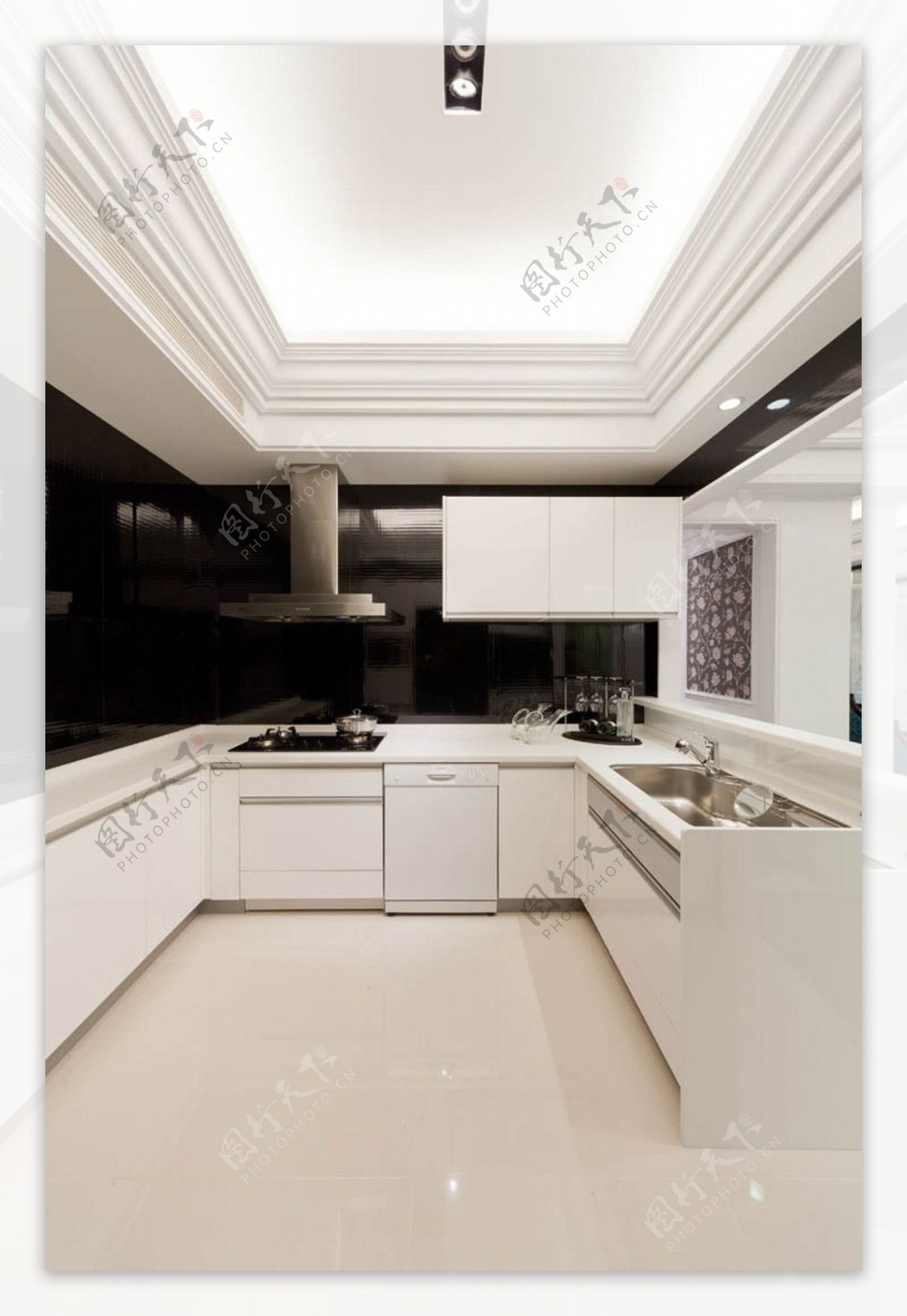现代简约风室内设计餐厅白色整体橱柜效果图JPG