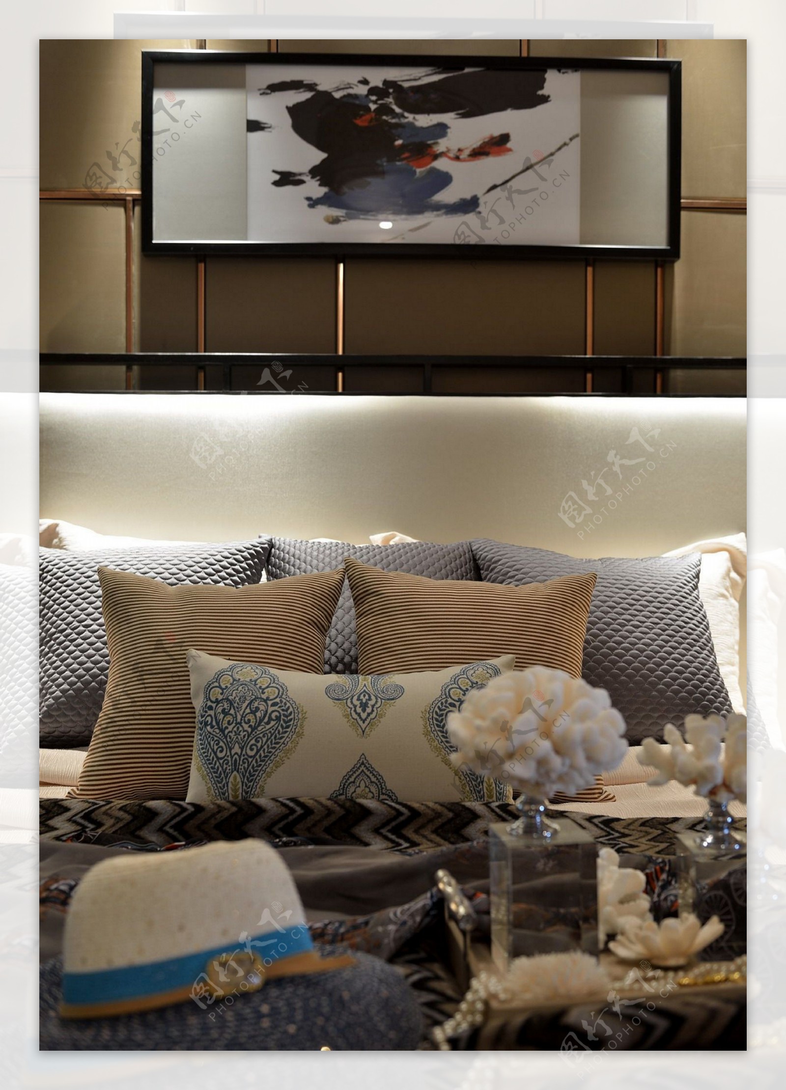 现代简约中式客厅抽象装饰画效果图