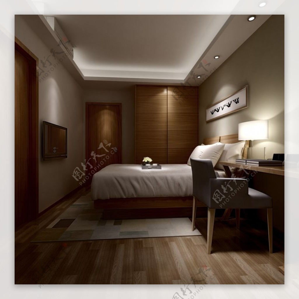 低调风格酒店卧室3D空间