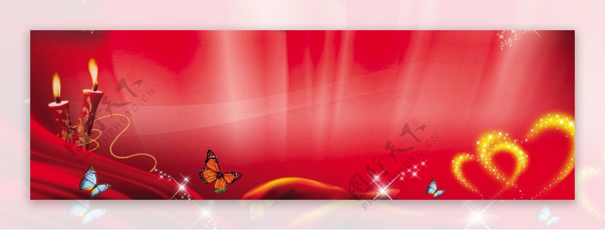 红色花纹蜡烛banner背景素材