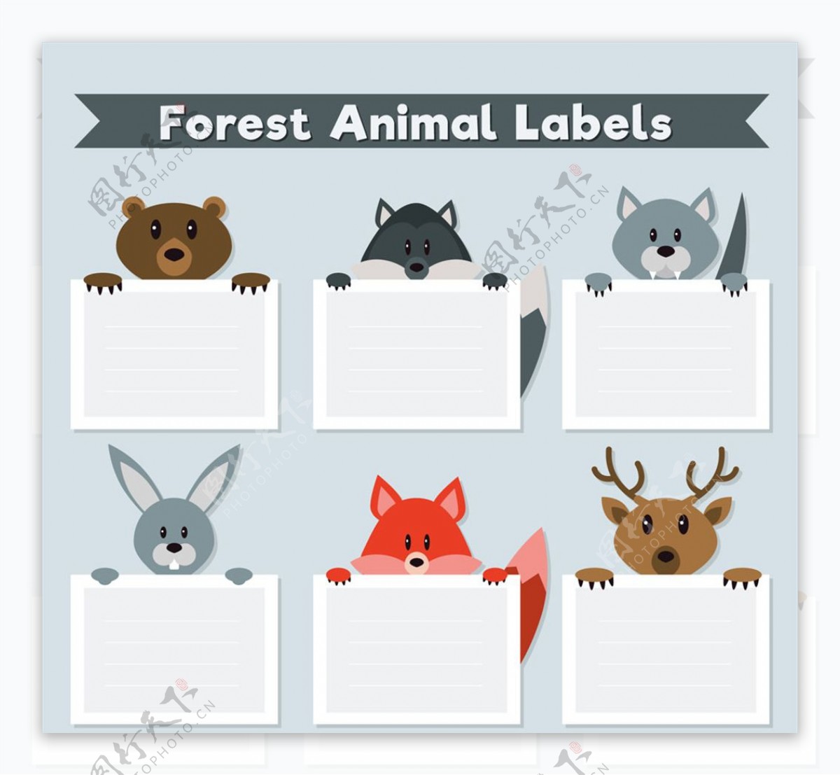 6款创意森林动物标签矢量素材