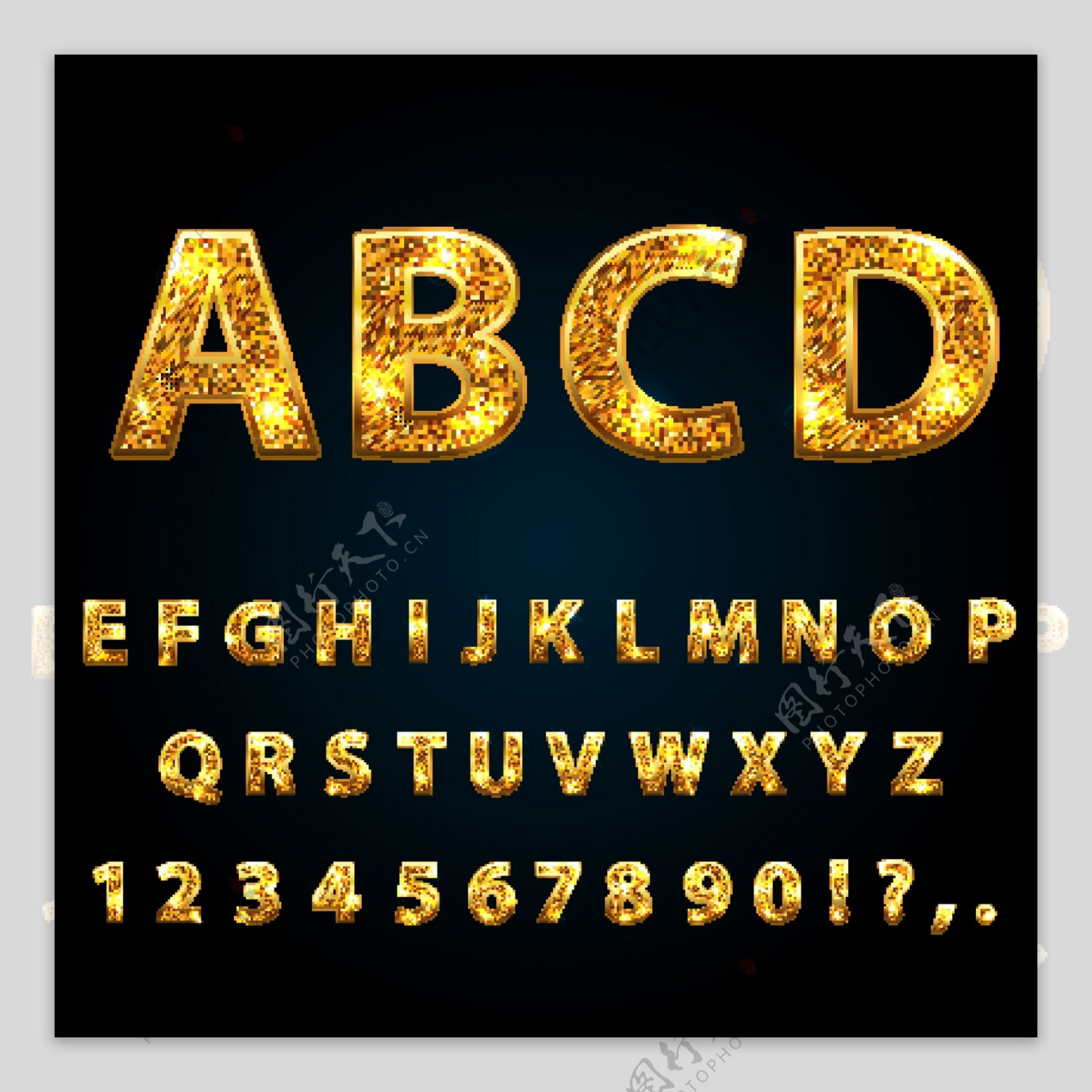 闪耀金色字母数字字体设计