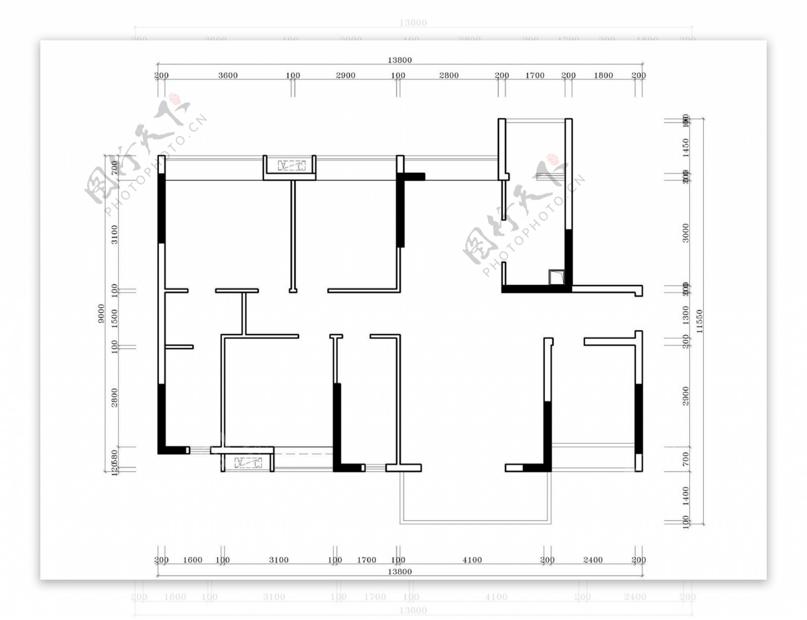 现代简约室内设计原始户型平面图