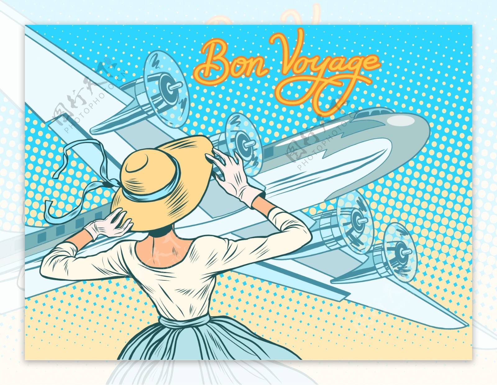 女人和飞机插画