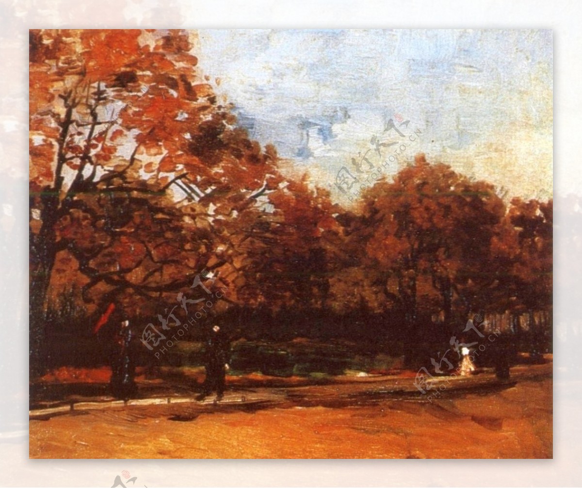 荒凉寂寥的秋景油画