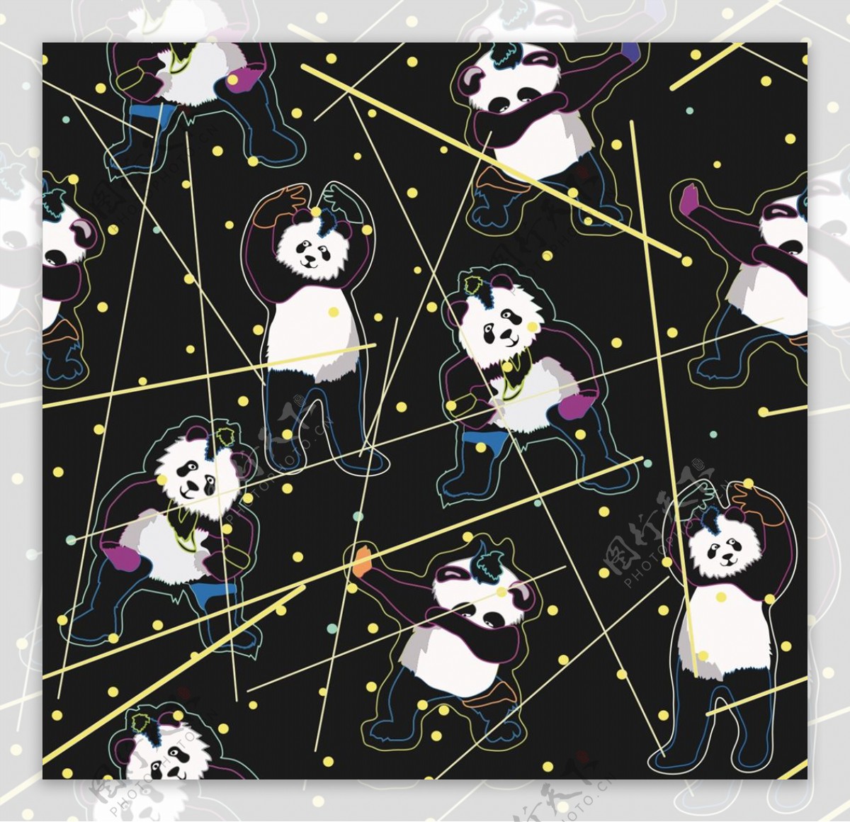 卡通熊猫四方连续底纹