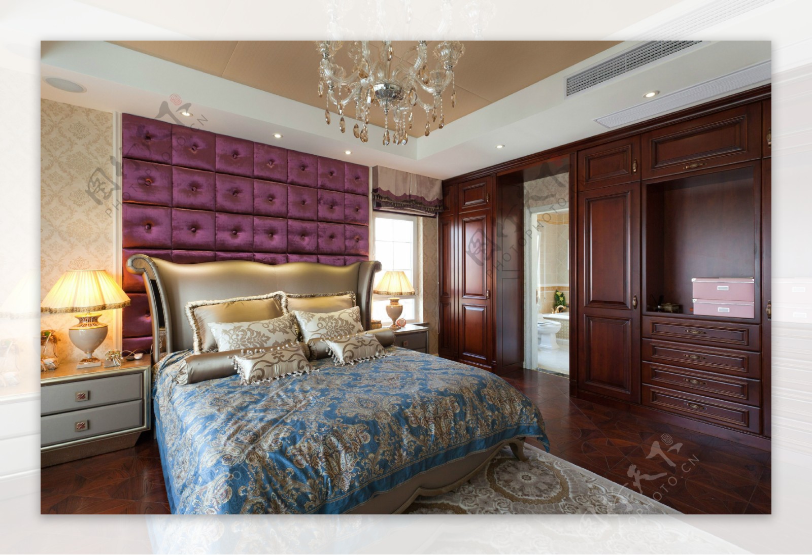 中式时尚室内卧室大床效果图