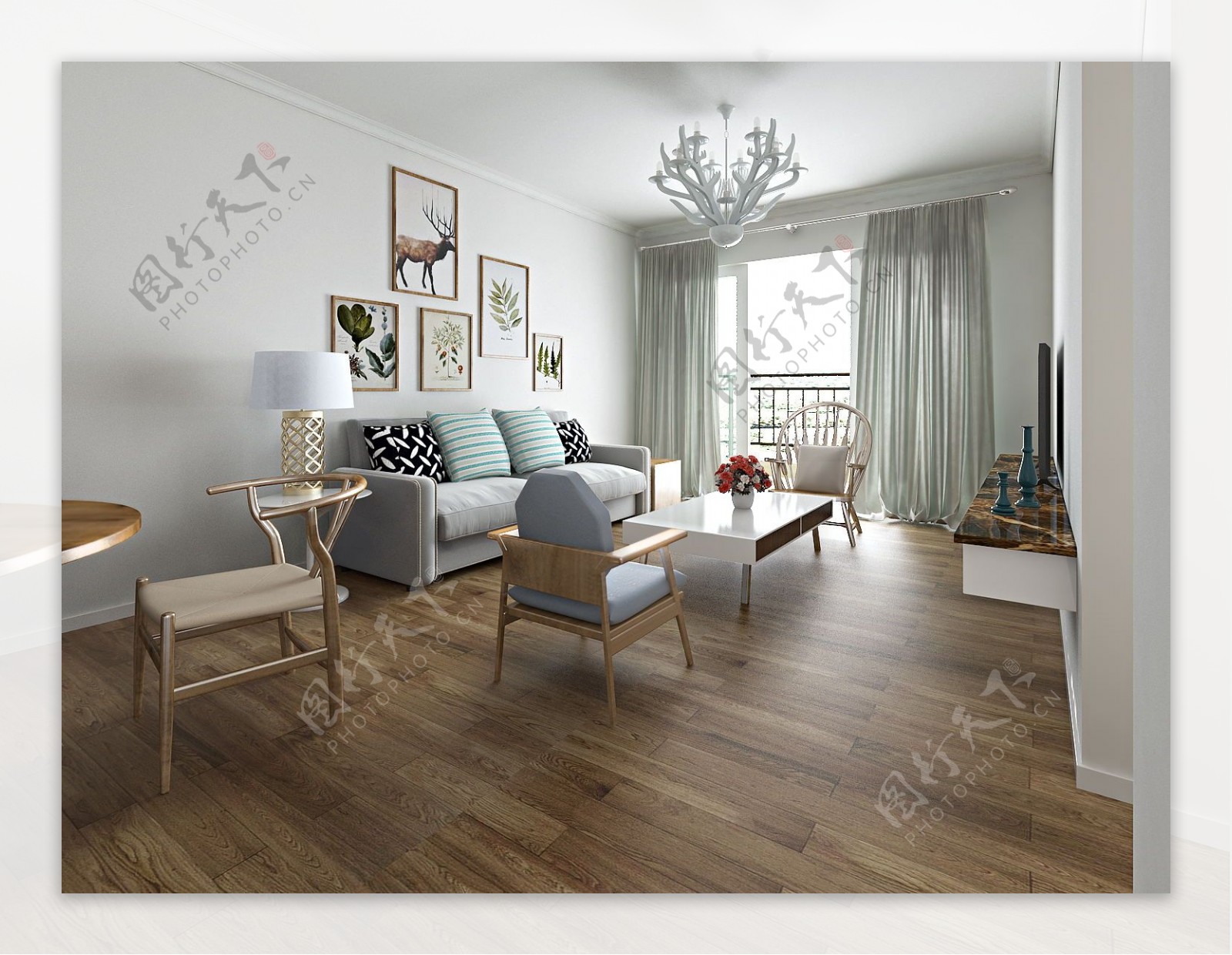 现代简约家居客厅沙发实景图