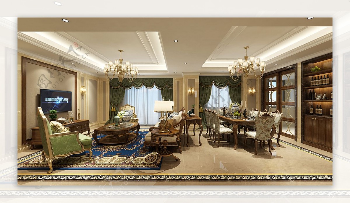 欧式高级客厅金边地毯室内装修效果图