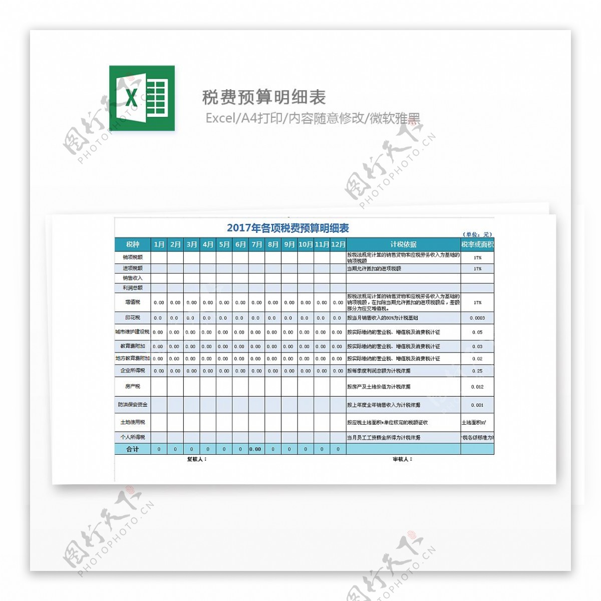 税费预算明细表