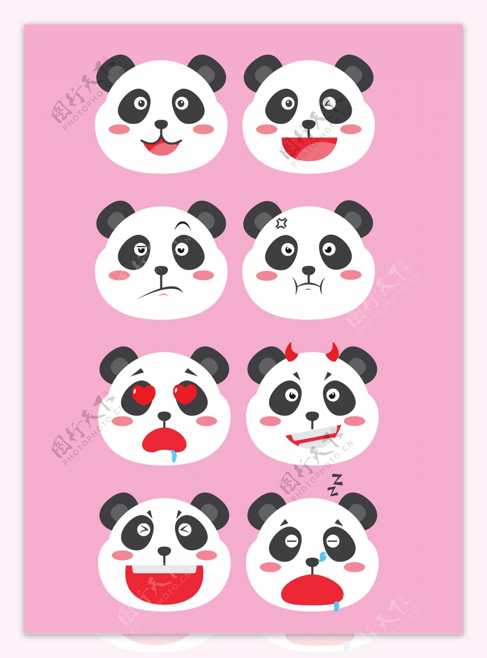 矢量素材卡通熊猫装饰元素表情包图案集合