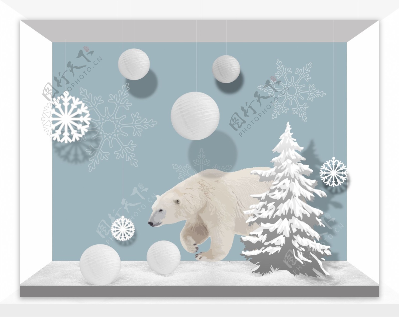 冬季橱窗雪球寒冬海报北极熊海报