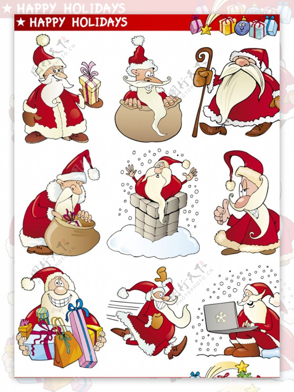 九款卡通圣诞老人矢量素材