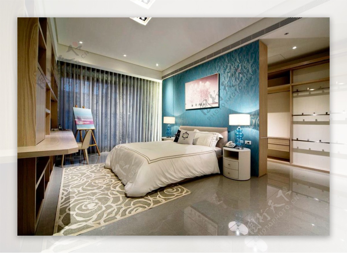 现代时尚卧室瓷砖地板室内装修效果图