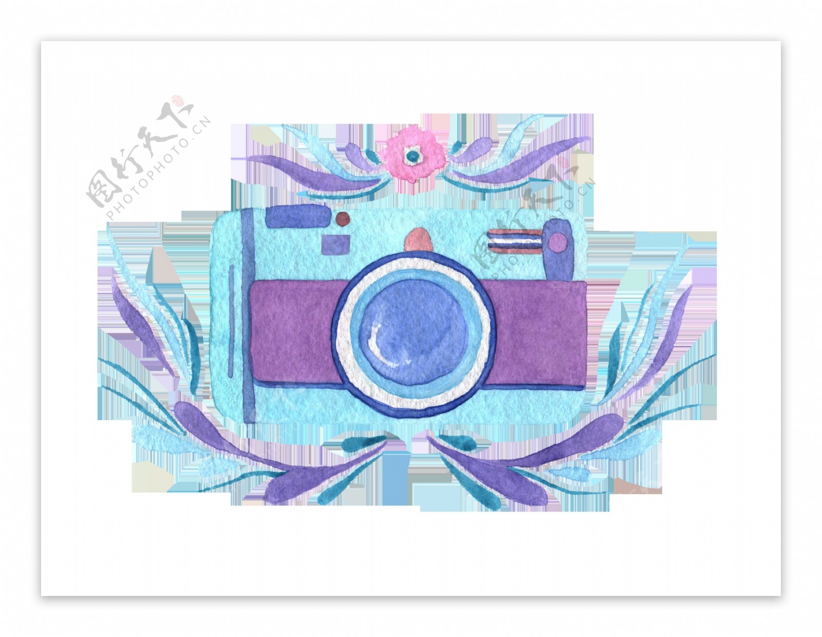 紫蓝相机卡通透明装饰素材