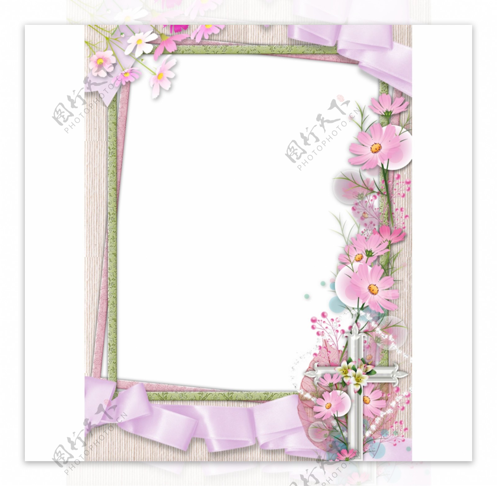 时尚粉红色花卉边框免抠psd透明素材