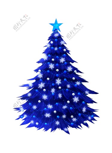 精美蓝色雪花圣诞树元素