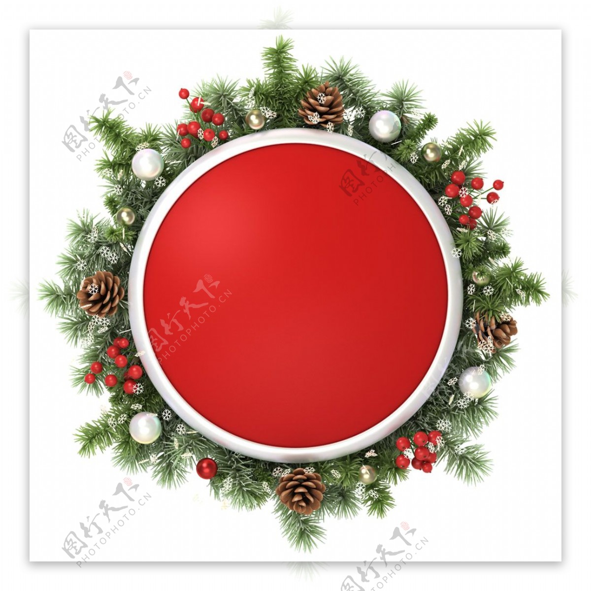 红色圣诞松枝圆环元素