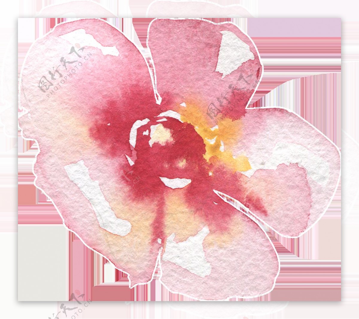 可爱粉色花卉卡通水彩透明素材