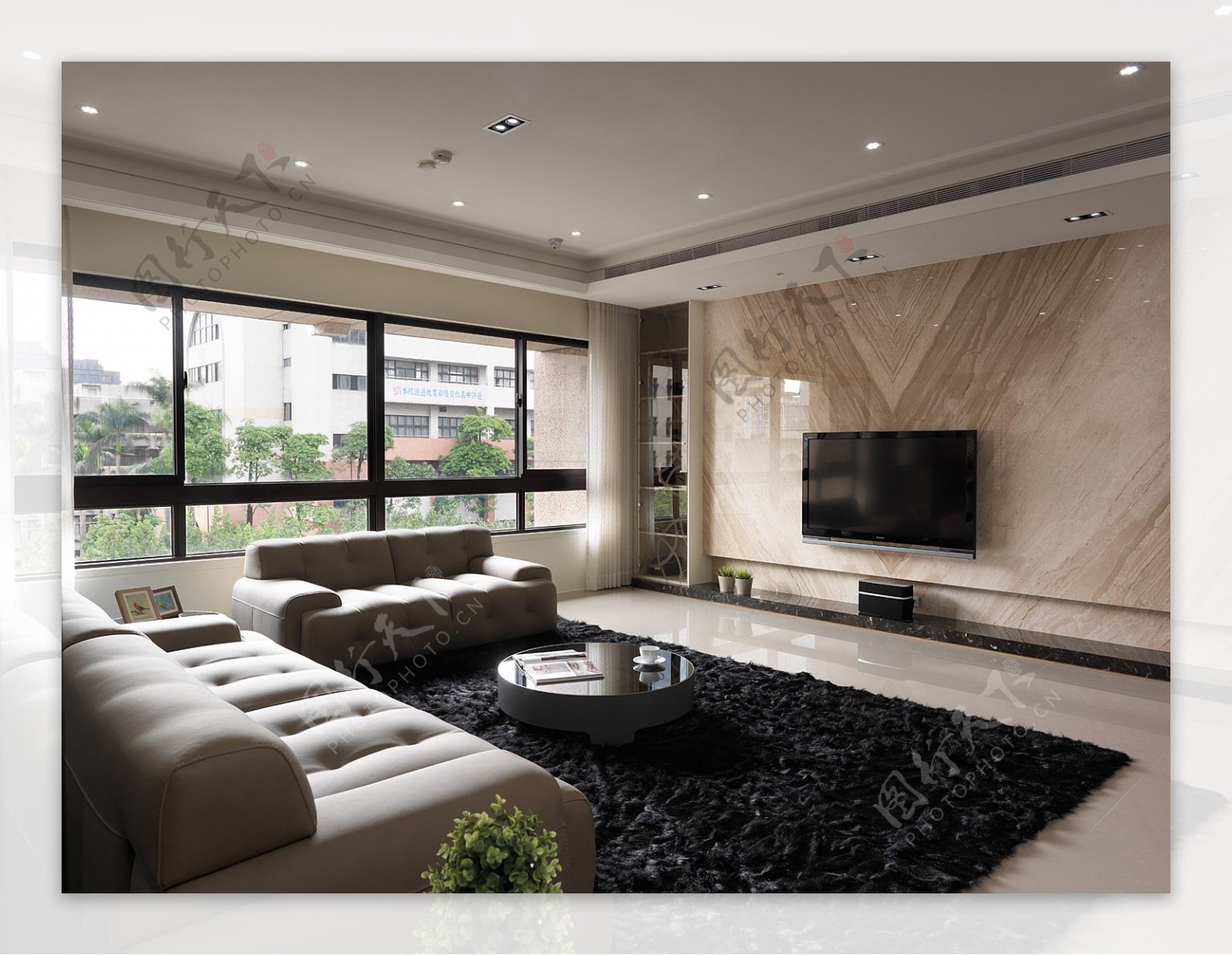 现代客厅皮质沙发室内装修JPEG效果图