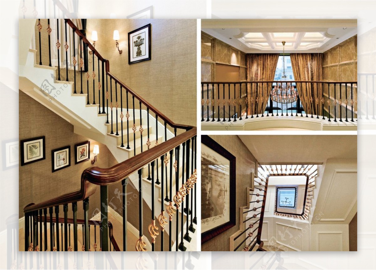 美式客厅楼梯间装修效果图